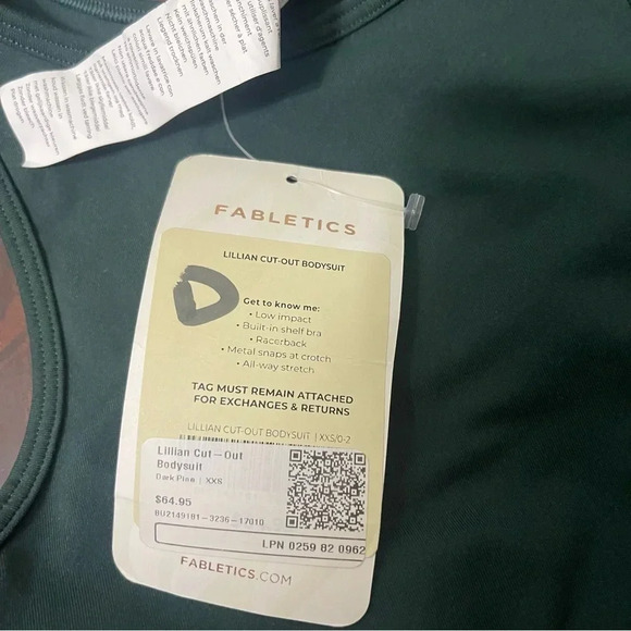 NWT Fabletics Lillian Cut Out Bodysuit Women’s XXS Dark Pine Green Racerback - Picture 5 of 8